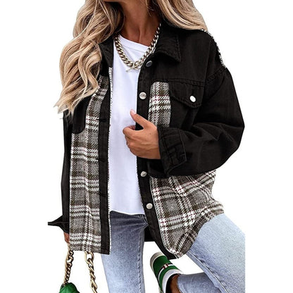 NINA | Dames Denim Jack Met Geruit Detail – Stoer, Vrouwelijk & Perfect Voor Elke Dag