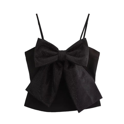 LOULOU | Zwarte Glitter Strik Top Voor Dames - Elegant, Feestelijk & Stralend