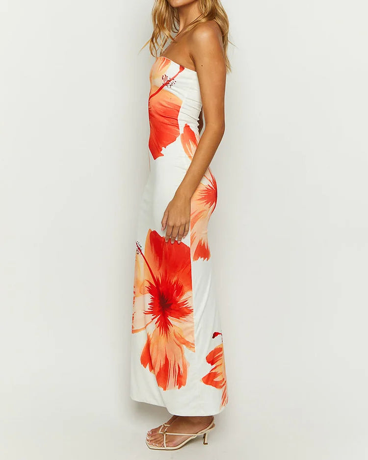 KELLY | Maxi Zomerjurk Met Bloemen Print - Zonder Bandjes - Luchtig, Stijlvol & Elegant