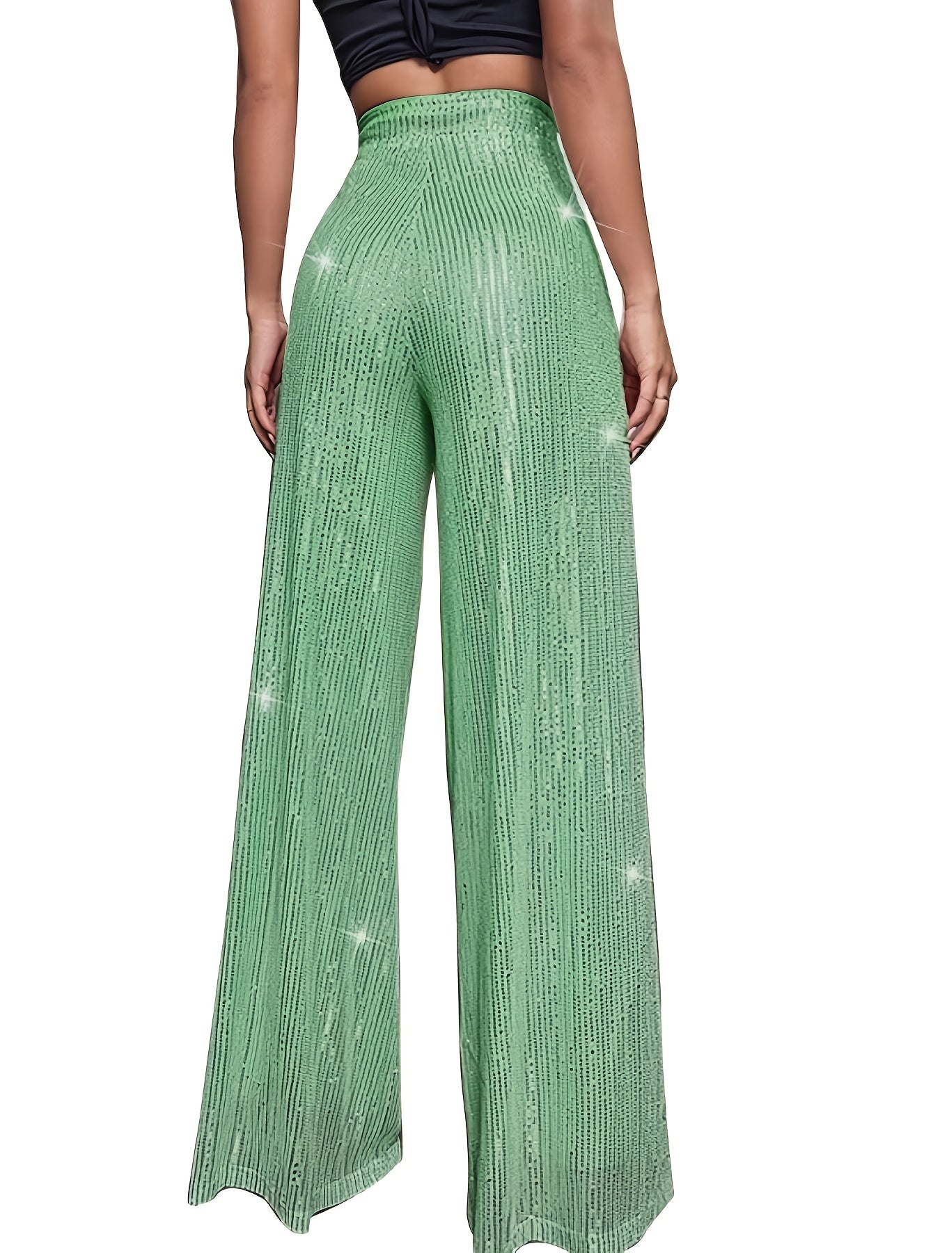 Pailletten Wijdvallende Broek Voor Dames | Glanzende Feestbroek Met Elastische Taille