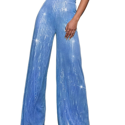 Pailletten Wijdvallende Broek Voor Dames | Glanzende Feestbroek Met Elastische Taille