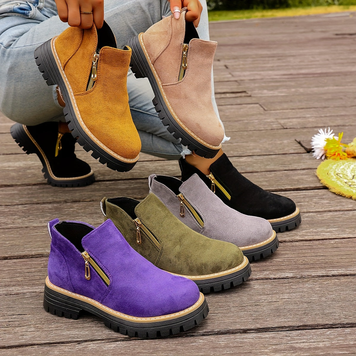Dames Chunky Platform Enkelboots | Stevige Antislip Zool & Praktische Zijrits