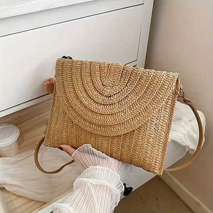 LANA | Gevlochten Stro Clutch Voor Dames Met Crossbody Strap - Zomers & Perfect voor Vakantie
