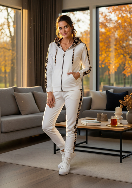 SASKIA | Dames Joggingset Met Luipaarddetails – Comfortabel, Trendy & Ideaal Voor Relaxte Dagen