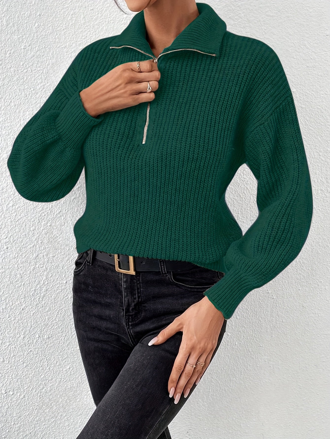 Gebreide Zip-Up Trui Voor Dames | Warme V-Hals Trui Met Lage Schouders