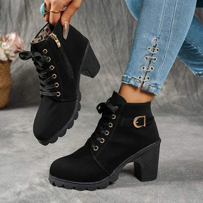 Dames Enkelboots Met Blokhak | Comfortabele All-Season Veterschoenen