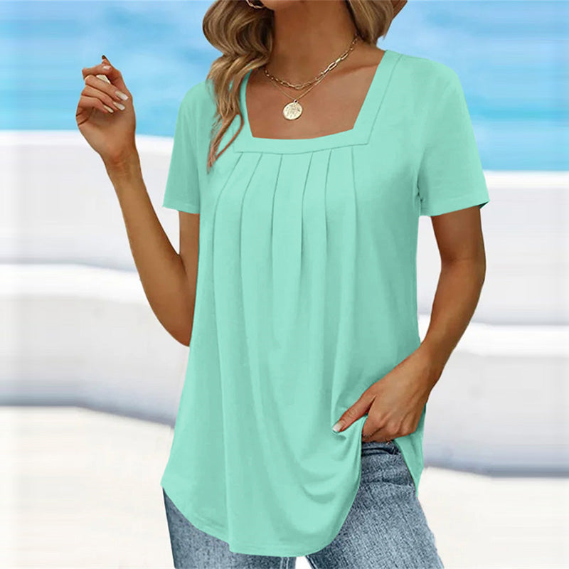 SORAYA | Dames Zomerblouse Met Vierkante Hals En Plooidetails – Elegant, Luchtig & Comfortabel