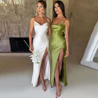 CAMILA | Luxe Satijnen Jurk Met Open Rug & Split - Chic, Elegant & Tijdloos