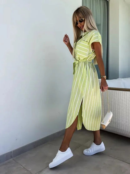 SOPHIE | Pinstripe Hemdjurk Met Ceintuur En Knoopsluiting – Tijdloos, Vrouwelijk, Comfortabel