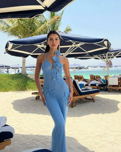 PARIS | Gehaakte Maxi Zomerjurk Met 3D Gehaakte Bloemen - Stijlvol & Perfect Voor Vakantie