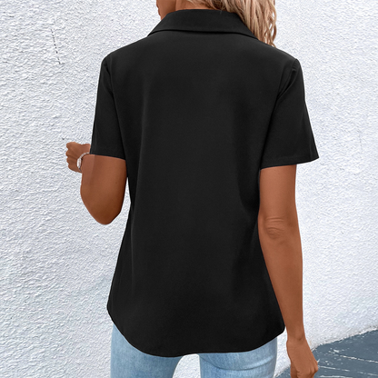 MELINE | Stijlvolle Damesblouse met Knoopaccent en Ritssluiting