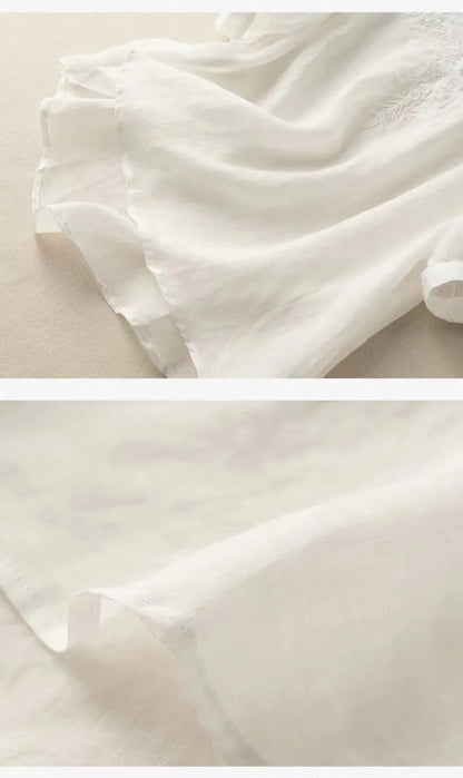 NATALIA | Geborduurde Linnen Dames Blouse met V-Hals – Luchtig, Boho & Elegant
