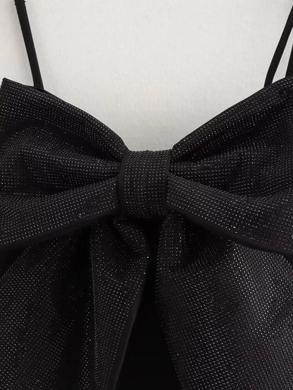 LOULOU | Zwarte Glitter Strik Top Voor Dames - Elegant, Feestelijk & Stralend