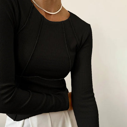 TIRZA | Tijdloze Dames Top Met Lange Mouwen & Verticale Textuur - Veelzijdig & Modieus