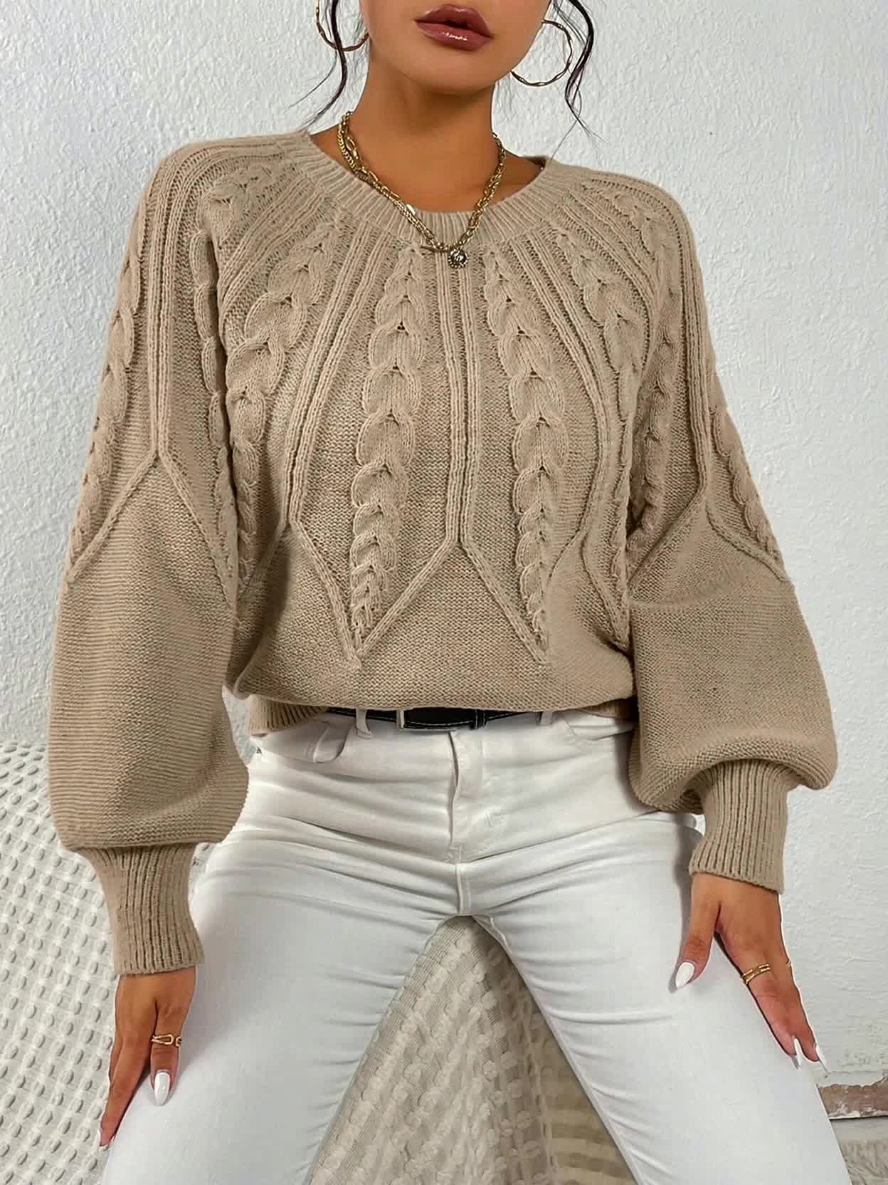 Gebreide Trui Voor Dames | Warme Lantaarnmouw Trui Voor Herfst & Winter