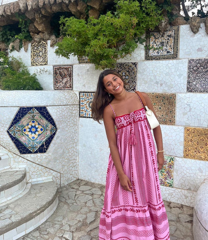 YELINA | Dames Maxi Zomerjurk – Borduurwerk & Spaghettibandjes