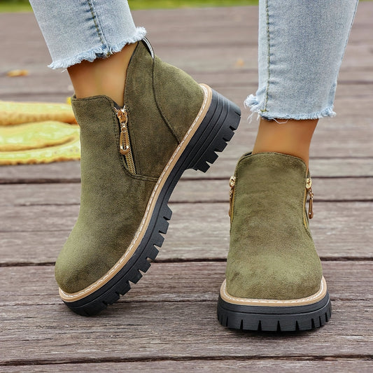 Dames Chunky Platform Enkelboots | Stevige Antislip Zool & Praktische Zijrits