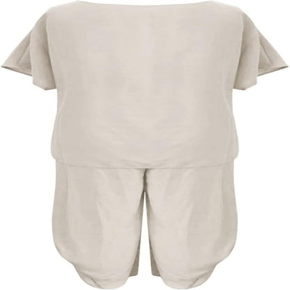 JULES | Dames 2 Delige Relaxed Fit Set Wijdvallende Top & Korte Mouw – Comfortabele Flared Broek