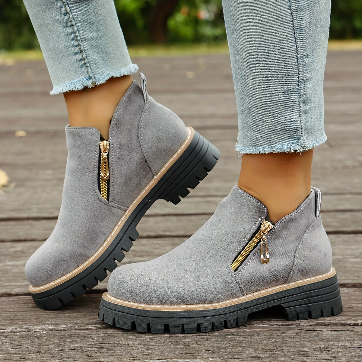 Dames Chunky Platform Enkelboots | Stevige Antislip Zool & Praktische Zijrits