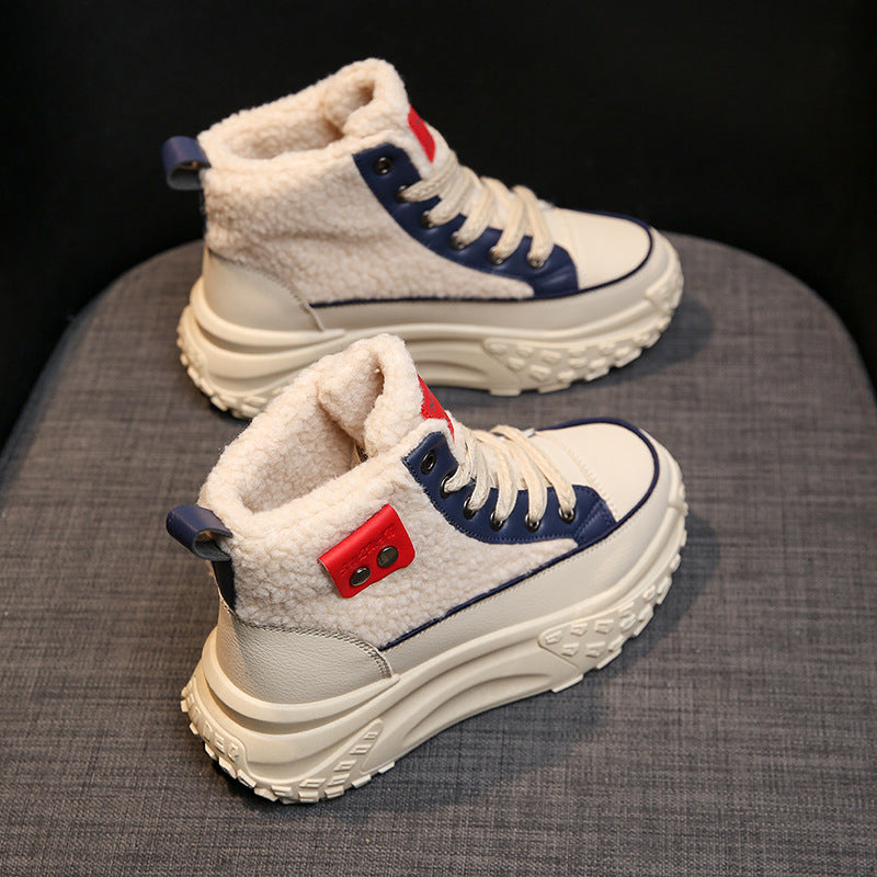 Fleece-Gevoerde Hoge Dames Sneakers | Warme Winter Sneakers Met Dikke Zool