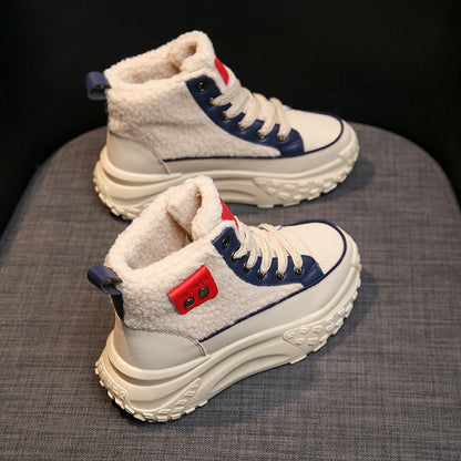 Fleece-Gevoerde Hoge Dames Sneakers | Warme Winter Sneakers Met Dikke Zool