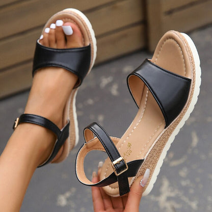 MILANA | Zomerse Sleehak Sandalen Voor Dames Met Gevlochten Zool - Stevig, Luchtig & Comfortabel
