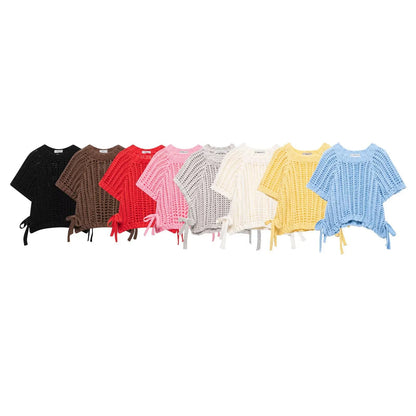 NOÉMI | Gebreide Cropped Dames Top met Strikdetails – Luchtig, Trendy & Zomers