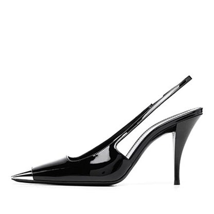FEMKE | Slingback Hakken Van Patentleer Met Metalen Neus – Elegant, Gedurfd, Verfijnd