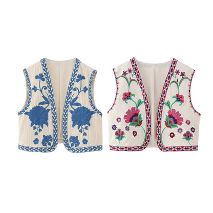 JINA | Zomerse Gilet Met Geborduurd Design - Modieus & Casual
