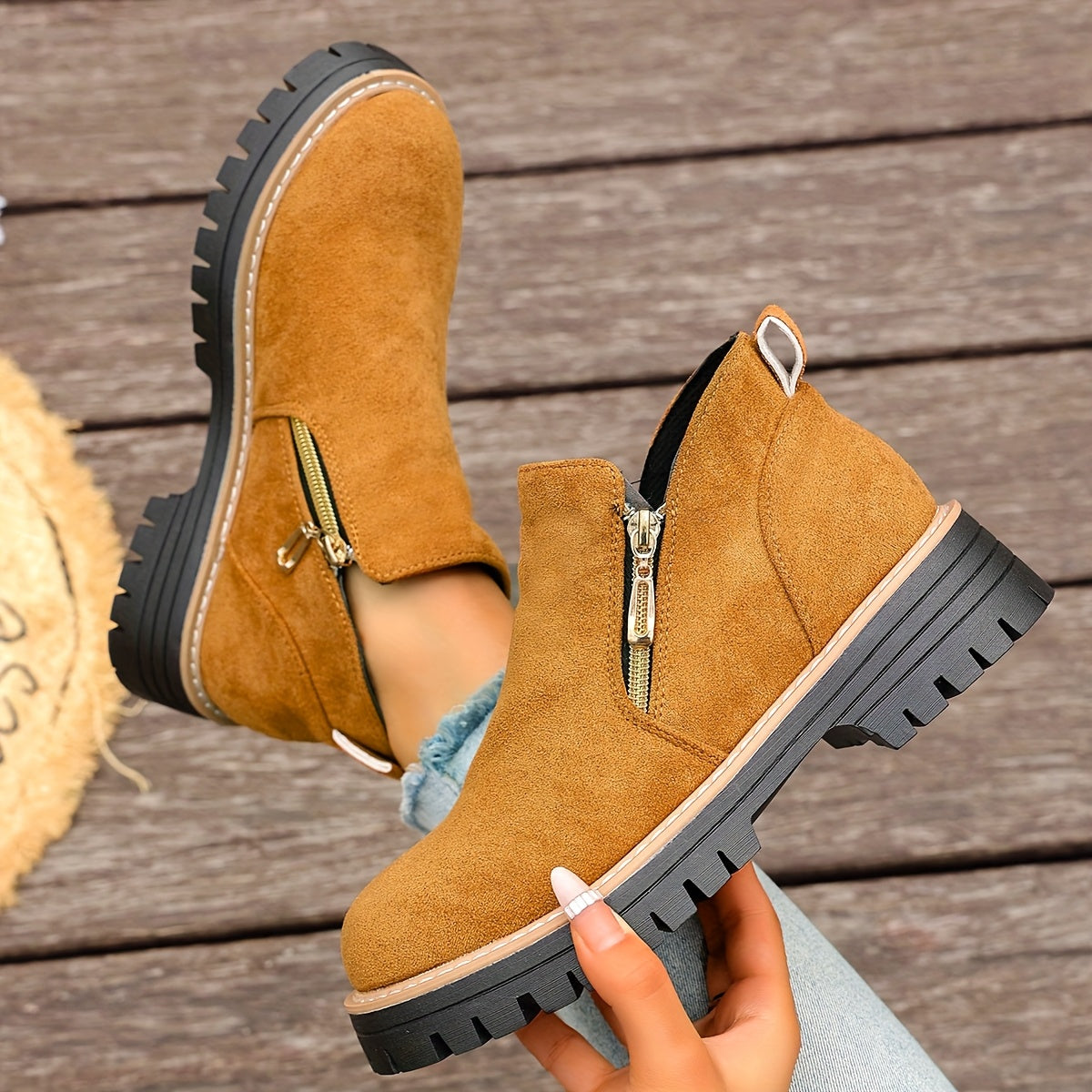 Dames Chunky Platform Enkelboots | Stevige Antislip Zool & Praktische Zijrits