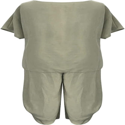 JULES | Dames 2 Delige Relaxed Fit Set Wijdvallende Top & Korte Mouw – Comfortabele Flared Broek