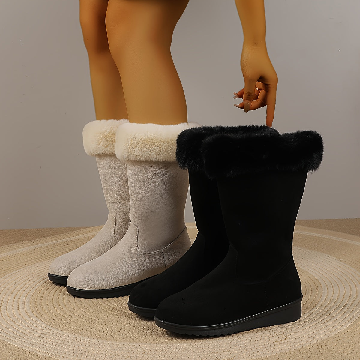 Warme Lange Dameslaarzen | Winterlaarzen Met Zachte Bontvoering En Antislip Zool