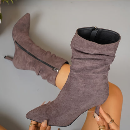 Elegante Slanke Dames Enkellaarsjes | Mid-High Plissé Boots Met Puntneus & Stiletto Hak
