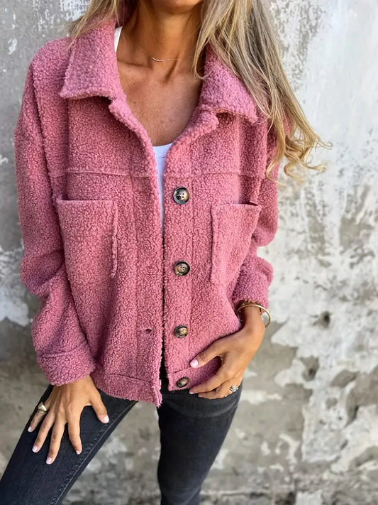 ELODIE | Dames Teddy Jas Met Knopen – Knuffelzacht, Tijdloos & Ideaal Voor Casual Dagen