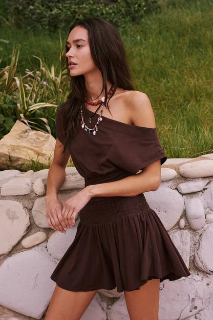 ELINA | Korte Katoenen Zomerjurk Met Off-Shoulder En Elastische Taille – Luchtig, Casual, Comfortabel
