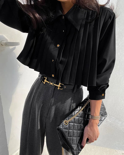 VEDA | Chique Dubbel Laags Blouse Met Crop Design & Bedekte Buik - Stijlvol, Klassiek & Zelfverzekerd