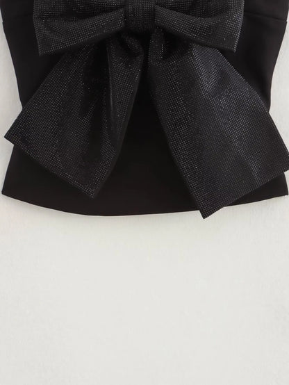 LOULOU | Zwarte Glitter Strik Top Voor Dames - Elegant, Feestelijk & Stralend