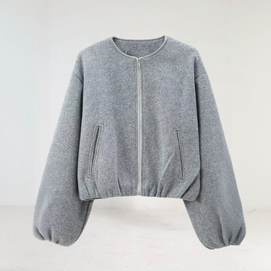 ISALIE | Cropped Wollen Dames Tussenjas Met Ronde Hals – Modern, Speels & Perfect Voor Tussen Seizoenen
