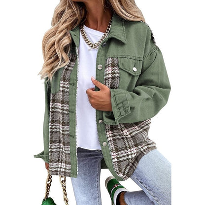 NINA | Dames Denim Jack Met Geruit Detail – Stoer, Vrouwelijk & Perfect Voor Elke Dag