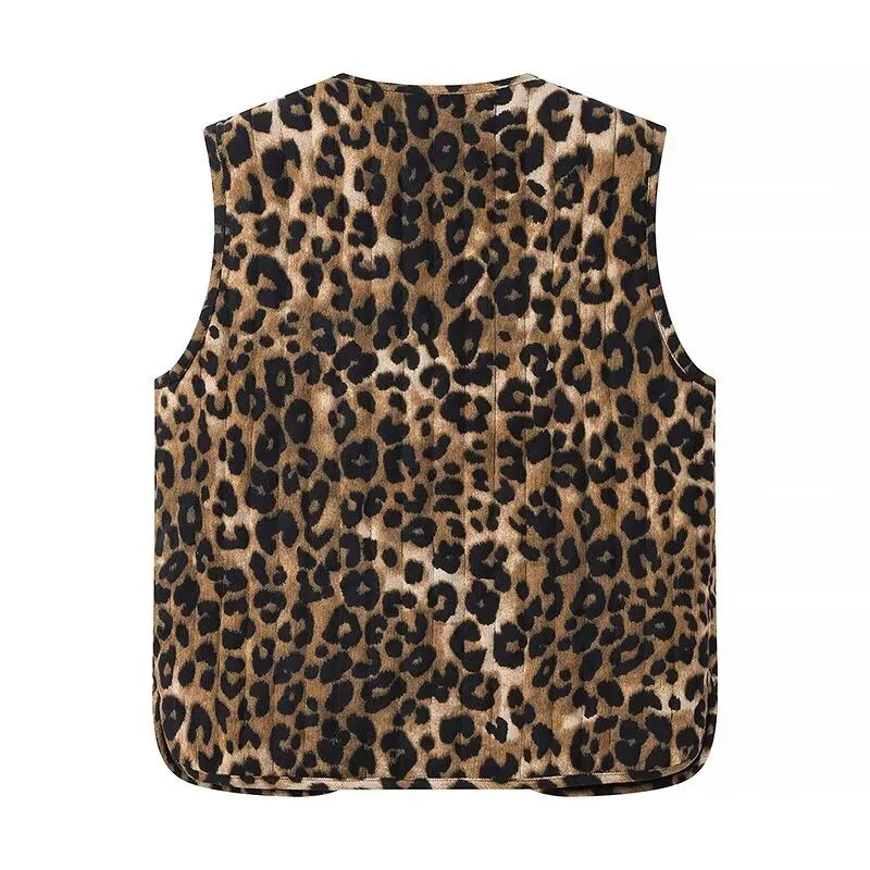 LINA | Dames Gilet met Luipaardprint en Striksluiting – Trendy, Speels, Comfortabel