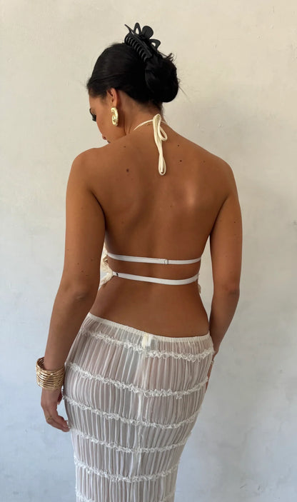 LYNN | Luchtige Dames Zomer Set – Halter Crop Top & Ruches Maxi Rok