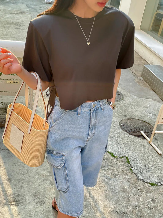 ELINA | Oversized Denim Shorts Voor Dames met Cargozakken – Baggy, Stoer en Comfortabel