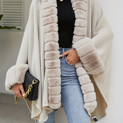 Luxe Faux Fur Vest Voor Dames | Mid-Length Poncho Met Bontkraag & Kwastdetails