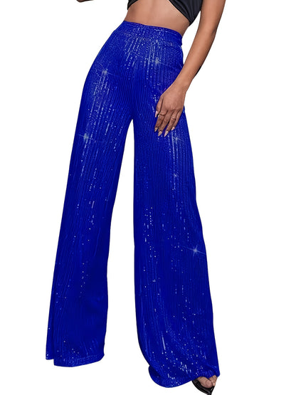 Pailletten Wijdvallende Broek Voor Dames | Glanzende Feestbroek Met Elastische Taille