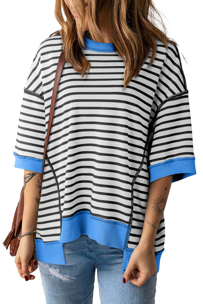 ISA | Gestreept Loose Fit T-Shirt Voor Dames Met Contrast Trim En Wijde Mouwen – Comfortabel, Casual, Stijlvol