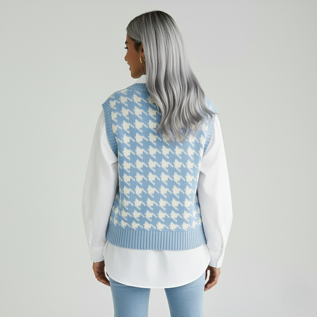 Dames Geruite Gebreide Vest-Top – Tijdloos, Stijlvol & Perfect om te Layeren