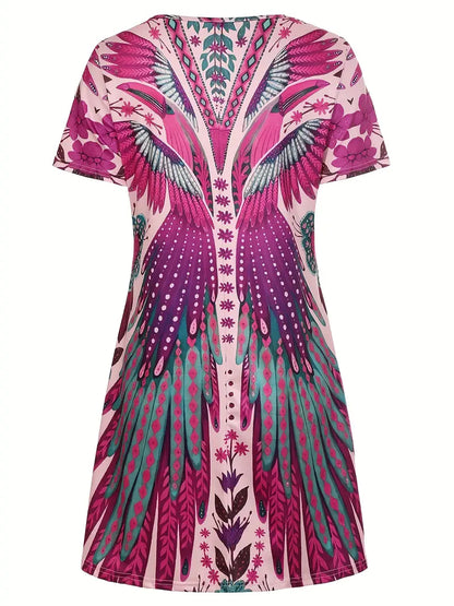 HANA | Korte Zomerjurk Met Vleugelprint – Kleurrijk, Comfortabel & Boho-chic Voor Elke Dag