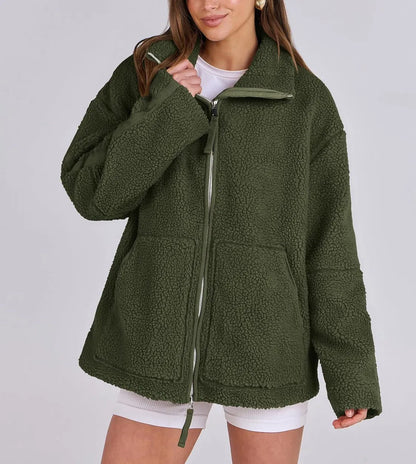 ROMY | Oversized Lamswollen Damesjas met Rits en Staande Kraag - Warm, Stijlvol & Perfect voor de Frisse Dagen