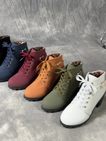 Dames Enkelboots Met Blokhak | Comfortabele All-Season Veterschoenen