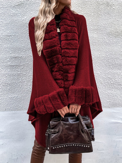 Luxe Faux Fur Vest Voor Dames | Mid-Length Poncho Met Bontkraag & Kwastdetails